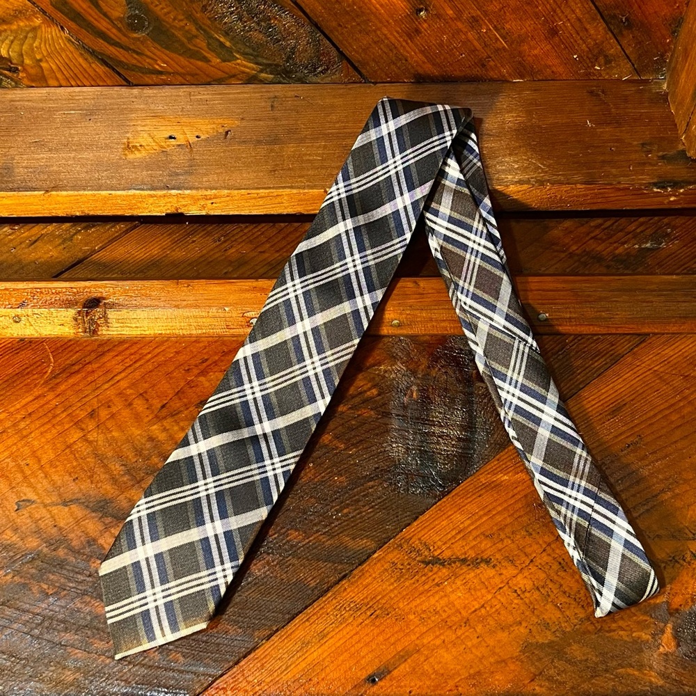 Brown & Navy Blue Plaid Tie